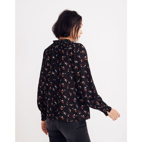 Madewell Embroidered Smockneck Top in Tossed Floral True Black Size Medium - Picture 4 of 10